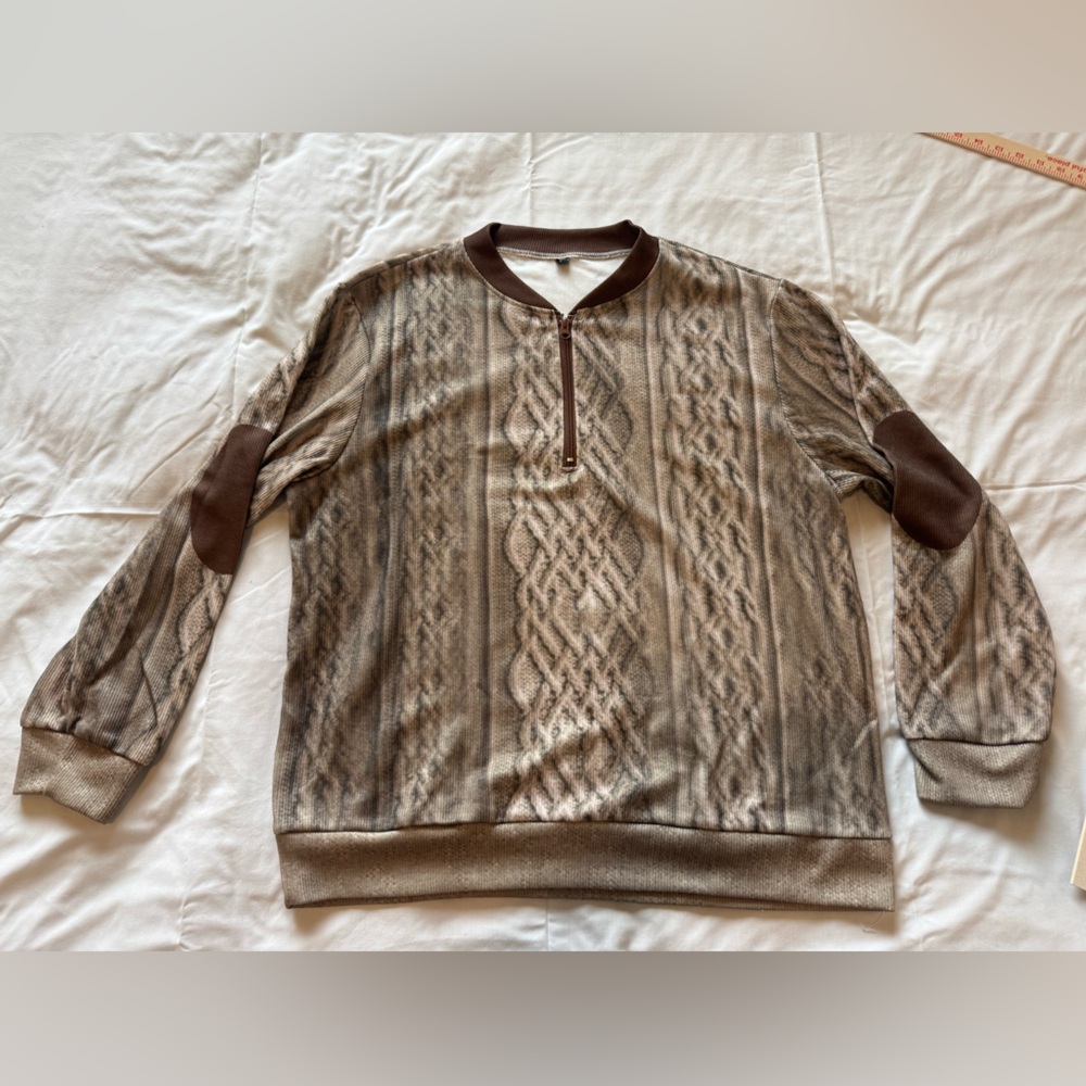 Men’s Lightweight Quarter Zip Ribbed Pullover w/ Elbow Patches L - NWOT